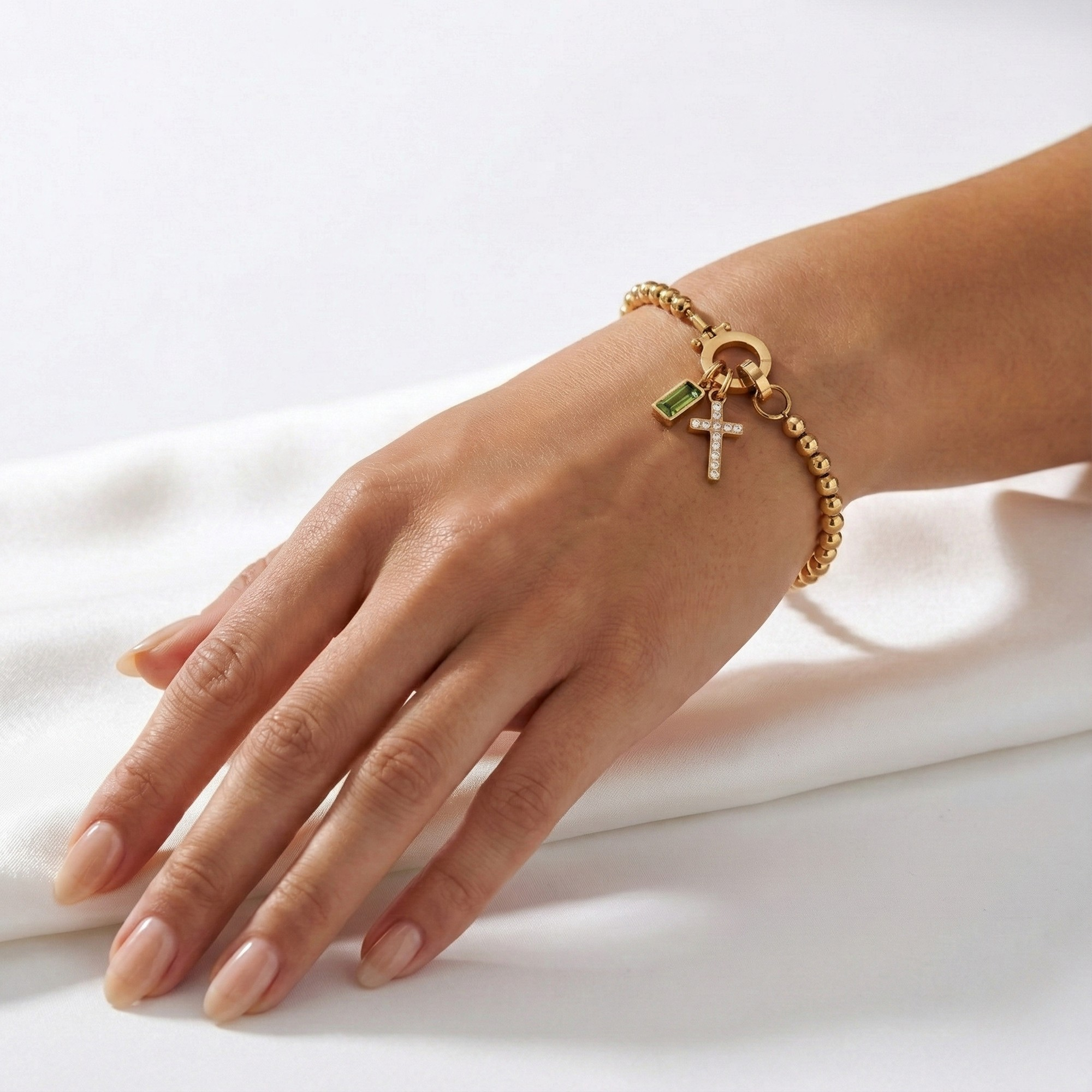 AX Perlen-Geburtsstein-Kreuzanhänger-Armband