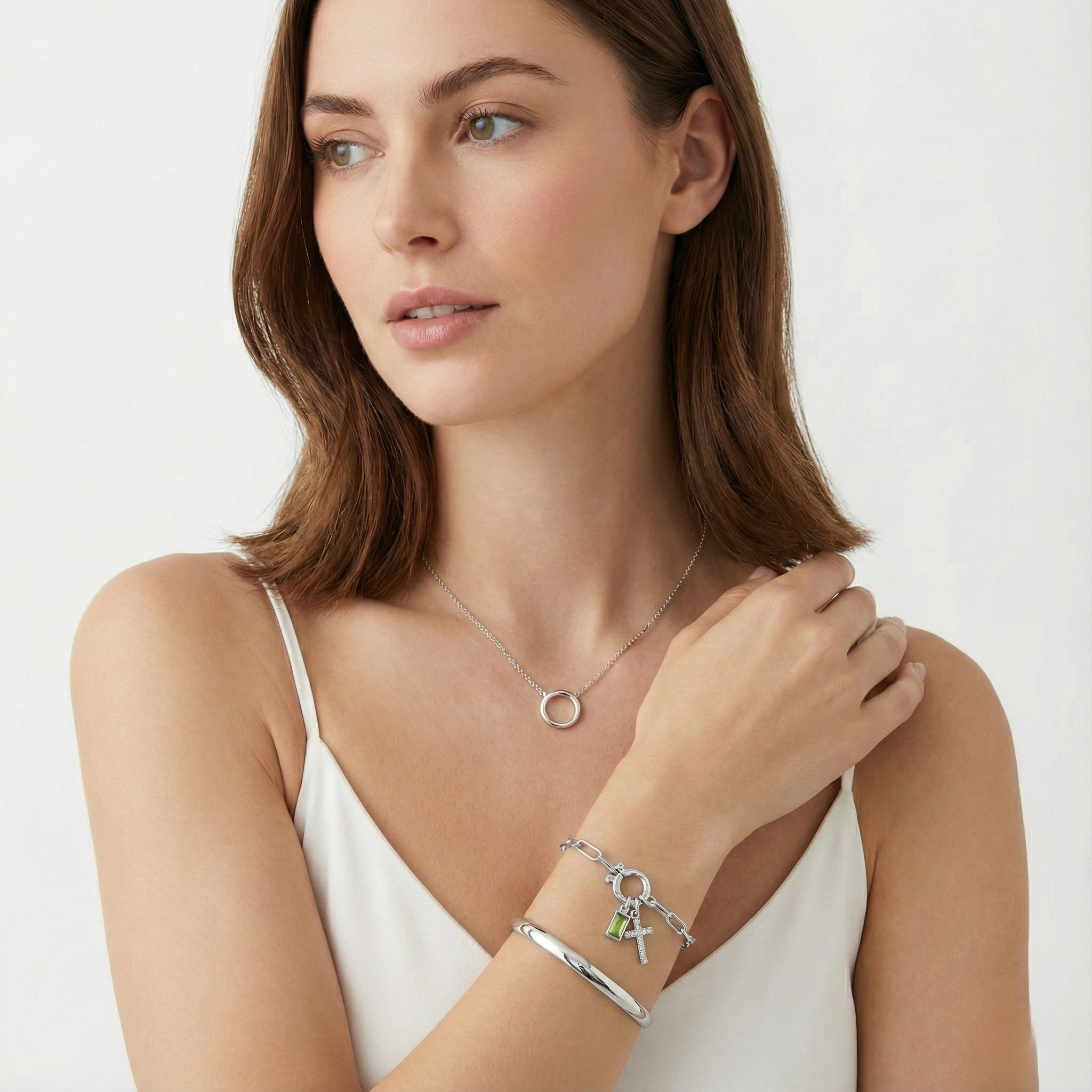 AX Büroklammer-Geburtsstein-Kreuzanhänger-Armband