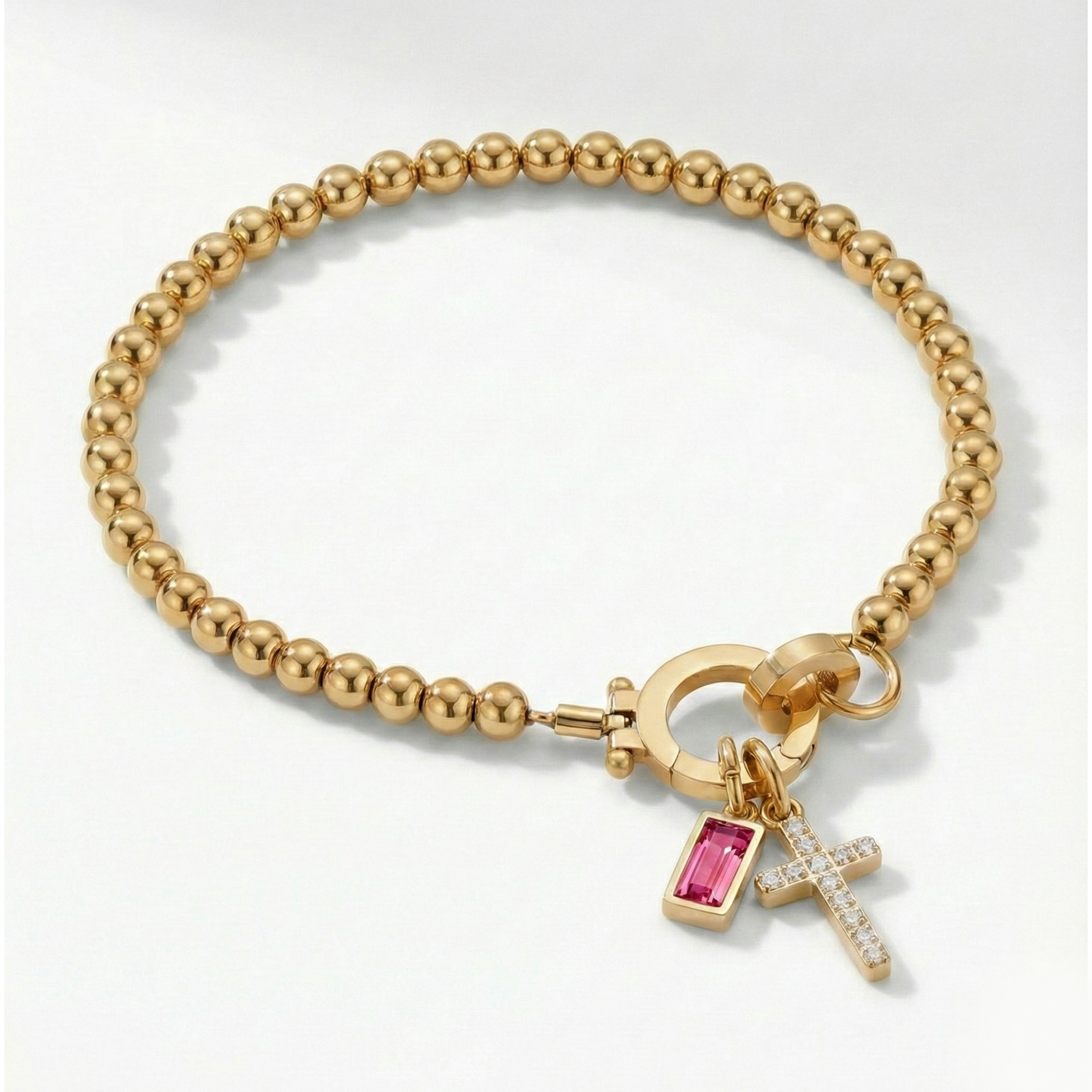 AX Perlen-Geburtsstein-Kreuzanhänger-Armband