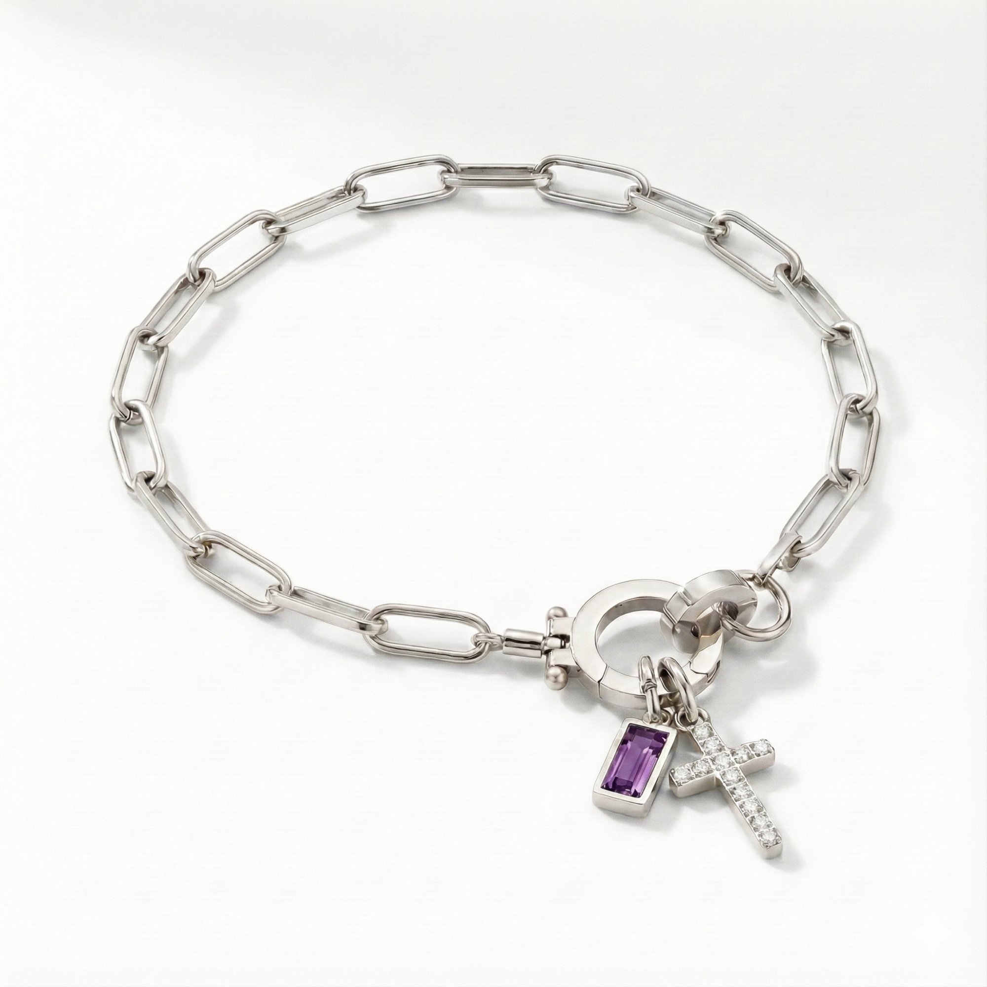 AX Büroklammer-Geburtsstein-Kreuzanhänger-Armband