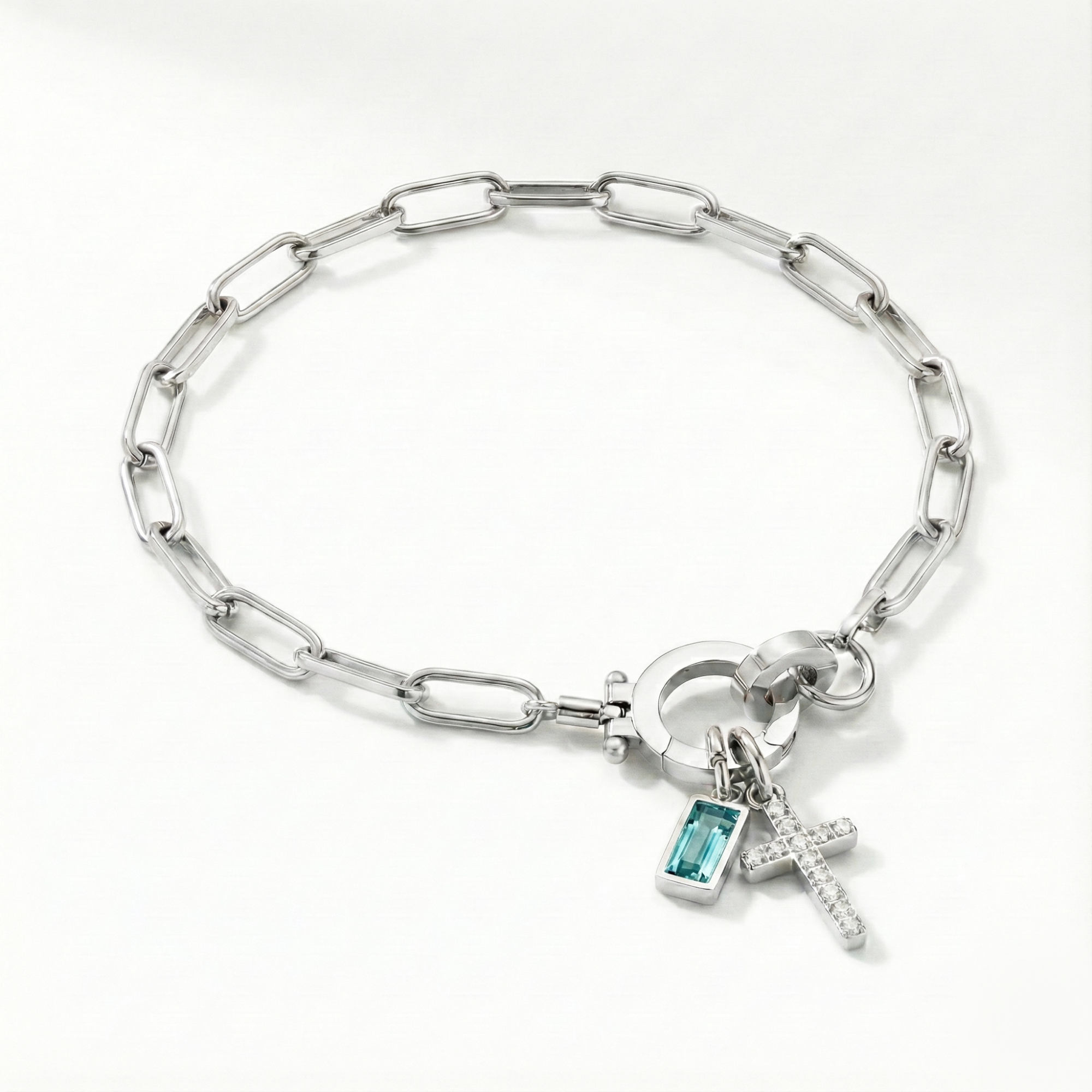 AX Büroklammer-Geburtsstein-Kreuzanhänger-Armband